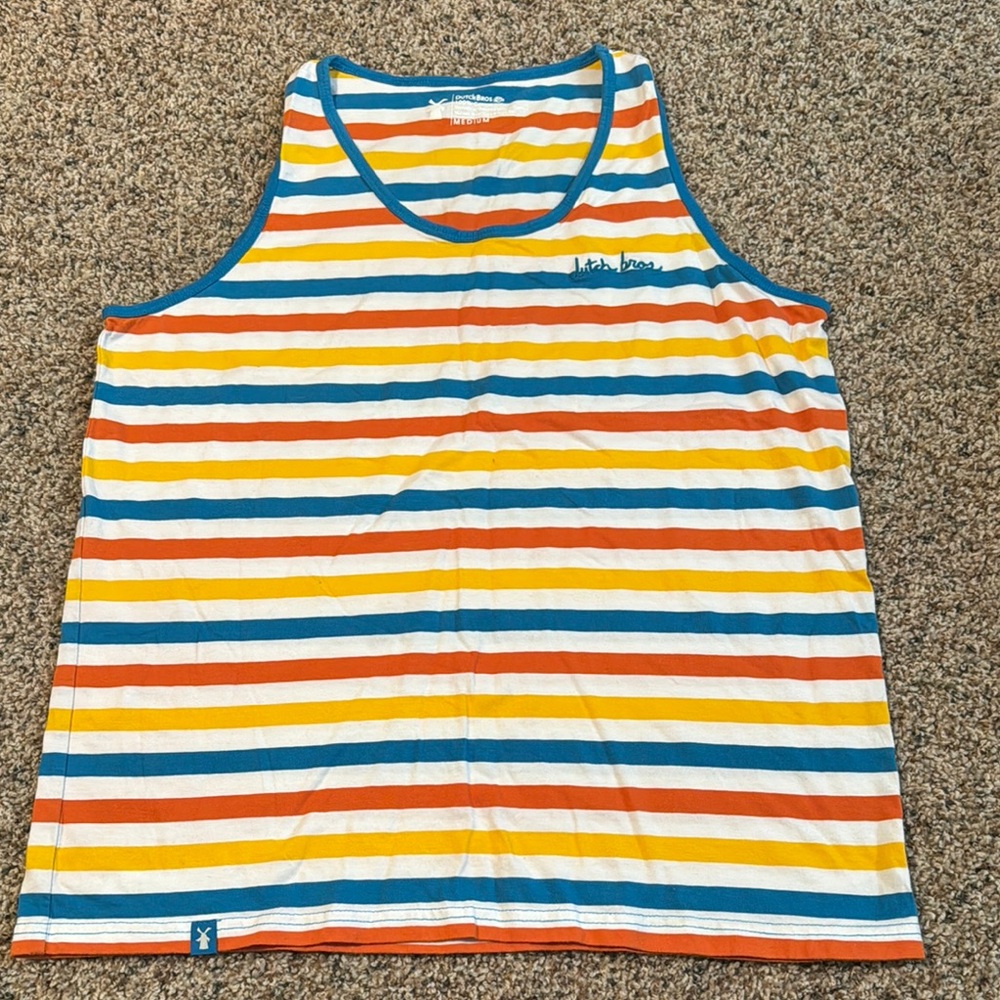 Dutch Bros Blue and Yellow Tank Top Vibrant Stripes